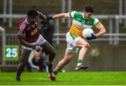 11 January 2020; Bernard Allen of Offaly in action against Boidu Sayeh of Westmeath during the O'Byrne Cup Semi-Final match between Offaly and Westmeath at Bord na Móna O'Connor Park in Tullamore, Offaly. Photo by Harry Murphy/Sportsfile