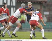 6 December 2003; Eric Miller, Leinster, in action against Biarritz's Olivier Nauroy and Marc Stcherbina (12). Heineken Cup, Pool 3, Round 1, Leinster Lions v Biarritz Olympique, Lansdowne Road, Dublin. Picture credit; Brendan Moran / SPORTSFILE *EDI*