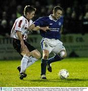 10 December 2003; Tom Mohan, Finn Harps, in action against Eamonn Doherty, Derry City. eircom league Play-off Final 1st Leg, Finn Harps v Derry City, Finn Park, Ballybofey, Co. Donegal. Picture credit; David Maher / SPORTSFILE *EDI*