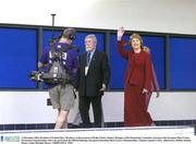 11 December 2003; President of Ireland Mary McAleese, in the presence of Wally Clarke, Finance Manager of the Organising Committee, arriving at the European Short Course Swimming Championships where she performed the Official Opening. European Swimming Short Course Championships, National Aquatic Centre, Abbotstown, Dublin, Ireland. Picture credit; Brendan Moran / SPORTSFILE *EDI*