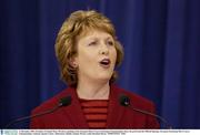 11 December 2003; President of Ireland Mary McAleese speaking at the European Short Course Swimming Championships where she performed the Official Opening. European Swimming Short Course Championships, National Aquatic Centre, Abbotstown, Dublin, Ireland. Picture credit; Brendan Moran / SPORTSFILE *EDI*