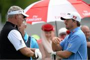 26 June 2013; Darren Clarke, left, and Graeme McDowell in conversation at the 18th tee box during the Irish Open Golf Championship 2013 Pro Am. Carton House, Maynooth, Co. Kildare. Picture credit: Matt Browne / SPORTSFILE