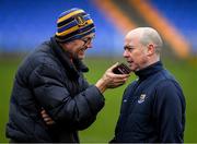 11 January 2020; Shannonside Commentator John Duffy interviews Longford manager Padraic Davis after the O'Byrne Cup Semi-Final match between Longford and Dublin at Glennon Brothers Pearse Park in Longford. Photo by Ray McManus/Sportsfile