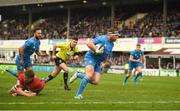 12 January 2020; Seán Cronin of Leinster beats the attempted tackle from Etienne Oosthuizen of Lyon on his way to scoring his side's fifth try during the Heineken Champions Cup Pool 1 Round 5 match between Leinster and Lyon at the RDS Arena in Dublin. Photo by David Fitzgerald/Sportsfile