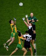 19 January 2020; Daithí Burke of Corofin and Dylan Ward of Kilcoo jostle as referee Conor Lane thows in the ball between their team-mates Ronan Steede, left, and Aidan Branagan as they jump to try and win the ball during the AIB GAA Football All-Ireland Senior Club Championship Final between Corofin and Kilcoo at Croke Park in Dublin. Photo by Ray McManus/Sportsfile