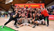 25 January 2020; The Tradehouse Central Ballincollig team celebrate with the cup after the Hula Hoops President’s National Cup Final between IT Carlow Basketball and Tradehouse Central Ballincollig at the National Basketball Arena in Tallaght, Dublin. Photo by Brendan Moran/Sportsfile