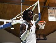 25 January 2020; Andre Nation of Tradehouse Central Ballincollig celebrates during the Hula Hoops President’s National Cup Final between IT Carlow Basketball and Tradehouse Central Ballincollig at the National Basketball Arena in Tallaght, Dublin. Photo by Harry Murphy/Sportsfile