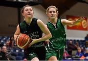 26 January 2020; Edel Thornton of Trinity Meteors in action against Ciara Byrne of Portlaoise Panthers during the Hula Hoops Women’s Division One National Cup Final between Portlaoise Panthers and Trinity Meteors at the National Basketball Arena in Tallaght, Dublin. Photo by Brendan Moran/Sportsfile