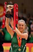 26 January 2020; Portlaoise Panthers captain Deirdre Tomlinson lifts the cup after the Hula Hoops Women’s Division One National Cup Final between Portlaoise Panthers and Trinity Meteors at the National Basketball Arena in Tallaght, Dublin. Photo by Brendan Moran/Sportsfile