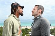 27 January 2020; WBO middleweight champion Demetrius Andrade and challenger Luke Keeler face off on the penthouse deck of the Nautilus by Arlo hotel in Miami Beach, Florida, USA. The two will meet in the main event of the January 30th Matchroom Boxing USA card at The Meridian. Photo by Ed Mulholland/Matchroom Boxing USA via Sportsfile