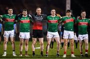 1 February 2020; Mayo players, from left, Paddy Durcan, Brendan Harrison, Robbie Hennelly, Stephen Coen, Stephen Coen and Ryan O'Donoghue prior to the Allianz Football League Division 1 Round 2 match between Mayo and Dublin at Elverys MacHale Park in Castlebar, Mayo. Photo by Harry Murphy/Sportsfile
