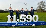 5 February 2020; In attendance, from left, are Leinster rugby players Ciarán Frawley, Daisy Earle, Rob Kearney, Judy Bobbett and Ross Molony at the 2020 Bank of Ireland Leinster Rugby School of Excellence launch in Kings Hospital, over 11,590 kids have taken part in the camp over the past 22 years and 600 places already sold for this summer. Photo by David Fitzgerald/Sportsfile