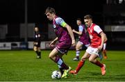 7 February 2020; Jake Hyland of Drogheda United in action against Darragh Markey of St Patrick's Athletic during the pre-season friendly match between St Patrick's Athletic and Drogheda United at Richmond Park in Dublin. Photo by Seb Daly/Sportsfile