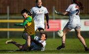 9 February 2020; Geraldine McLaughlin of Donegal in action against Fabienne Cooney of Galway during the 2020 Lidl Ladies National Football League Division 1 Round 3 match between Donegal and Galway at O'Donnell Park in Letterkenny, Donegal. Photo by Oliver McVeigh/Sportsfile