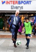 10 February 2020; The Football Association of Ireland are delighted to announce a new partnership with the leading Irish sports retailer INTERSPORT Elverys, as the new title sponsor of the FAI Summer Soccer Schools. Pictured at the announcement is Republic of Ireland manager Mick McCarthy with Larkin Community College student Remis Galiceanu at INTERSPORT Elverys, Henry Street in Dublin. Photo by Stephen McCarthy/Sportsfile