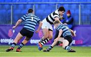 10 February 2020; Hugh Flood of Belvedere College in action against Ben Bislin, left, and Conor Dunne of St Vincent's Castleknock College during the Bank of Ireland Leinster Schools Senior Cup Second Round match between Belvedere College and St Vincent's Castleknock College at Energia Park in Dublin. Photo by Piaras Ó Mídheach/Sportsfile