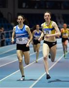 25 January 2020; Rachel McCann of North Down AC, right, on her way to winning the Junior Women's 400m, ahead of Simone Lalor of St. Laurence O'Toole AC, Carlow, during the Irish Life Health National Indoor Junior and U23 Championships at the AIT Indoor Arena in Athlone, Westmeath. Photo by Sam Barnes/Sportsfile