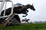 19 February 2020; Stoughan Cross, with Oakley Brown up, 16, jump the last ahead of Moll Dote, with Barry Foley up, on their way the New Summer In Town Racing Weekend June 6th & 7th Handicap Hurdle at Punchestown Racecourse in Kildare. Photo by Harry Murphy/Sportsfile