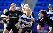 20 February 2020; Sophie Lyons of North Midlands is tackled by Eleanor Furlong and Grainne O'Sullivan of Metro Area during the Leinster Rugby U18s Girls Area Blitz match between North Midlands and Metro Area at Energia Park in Dublin. Photo by Matt Browne/Sportsfile