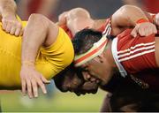 29 June 2013; Mako Vunipola, British & Irish Lions, prepares for a scrum. British & Irish Lions Tour 2013, 2nd Test, Australia v British & Irish Lions. Etihad Stadium, Docklands, Melbourne, Australia. Picture credit: Stephen McCarthy / SPORTSFILE