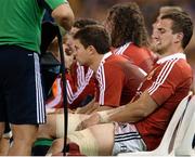 29 June 2013; Sam Warburton, British & Irish Lions, sits on the bench after picking up an injury. British & Irish Lions Tour 2013, 2nd Test, Australia v British & Irish Lions. Etihad Stadium, Docklands, Melbourne, Australia. Picture credit: Stephen McCarthy / SPORTSFILE