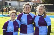 20 February 2020; South East Area players from Tullow RFC, from left, Claire O'Shea, Emer McDermott and Dannach O'Brien after the Leinster Rugby U18s Girls Area Blitz at Energia Park in Dublin. Photo by Matt Browne/Sportsfile