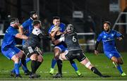 21 February 2020; Cian Kelleher of Leinster is tackled by Dan Lydiate, right, and Scott Otten of Ospreys during the Guinness PRO14 Round 12 match between Ospreys and Leinster at The Gnoll in Neath, Wales. Photo by Ramsey Cardy/Sportsfile