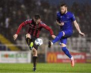 21 February 2020; Michael Barker of Bohemians in action against Kevin O'Connor of Waterford United during the SSE Airtricity League Premier Division match between Waterford and Bohemians at RSC in Waterford. Photo by Matt Browne/Sportsfile