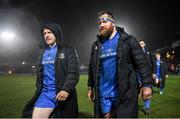 21 February 2020; Leinster players James Tracy, left, and Michael Bent following the Guinness PRO14 Round 12 match between Ospreys and Leinster at The Gnoll in Neath, Wales. Photo by Ramsey Cardy/Sportsfile