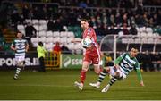 21 February 2020; Graham Burke of Shamrock Rovers shoots to score his side's sixth goal, despite the attempts of Rob Slevin of Cork City, during the SSE Airtricity League Premier Division match between Shamrock Rovers and Cork City at Tallaght Stadium in Dublin. Photo by Stephen McCarthy/Sportsfile