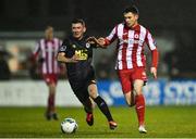 21 February 2020; Johnny Dunleavy of Sligo Rovers and James Doona of St Patrick's Athletic during the SSE Airtricity League Premier Division match between Sligo Rovers and St. Patrick's Athletic at The Showgrounds in Sligo. Photo by Ben McShane/Sportsfile