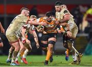 22 February 2020; Chris Massyn of Toyota Cheetahs is tackled by Adam McBurney and Marcell Coetzee of Ulster during the Guinness PRO14 Round 12 match between Ulster and Toyota Cheetahs at Kingspan Stadium in Belfast.  Photo by Oliver McVeigh/Sportsfile