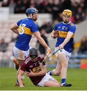 23 February 2020; Liam Varley of Westmeath in action against Jason Forde and Jake Morris of Tipperary during the Allianz Hurling League Division 1 Group A Round 4 match between Tipperary and Westmeath at Semple Stadium in Thurles, Co Tipperary. Photo by Michael P Ryan/Sportsfile