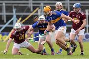 23 February 2020; Derek McNicholas of Westmeath in action against Séamus Kennedy and Ronan Maher of Tipperary during the Allianz Hurling League Division 1 Group A Round 4 match between Tipperary and Westmeath at Semple Stadium in Thurles, Co Tipperary.  Photo by Michael P Ryan / Sportsfile