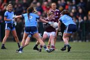23 February 2020; Lucy Hannon of Galway in action against Dublin players, from left, Leah Caffrey, Caoimhe O'Connor, and Niamh Collins during the 2020 Lidl Ladies National Football League Division 1 Round 4 match between Dublin and Galway at Dublin City University Sportsgrounds in Glasnevin, Dublin. Photo by Piaras Ó Mídheach/Sportsfile