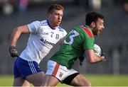 23 February 2020; Kevin McLoughlin of Mayo in action against Kieran Duffy of Monaghan during the Allianz Football League Division 1 Round 4 match between Monaghan and Mayo at St Tiernach's Park in Clones, Monaghan. Photo by Oliver McVeigh/Sportsfile