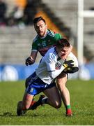 23 February 2020; Dermot Malone of Monaghan in action against Kevin McLoughlin of Mayo during the Allianz Football League Division 1 Round 4 match between Monaghan and Mayo at St Tiernach's Park in Clones, Monaghan. Photo by Oliver McVeigh/Sportsfile