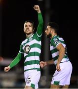 24 February 2020; Jack Byrne of Shamrock Rovers celebrates his side's first goal during the SSE Airtricity League Premier Division match between Waterford United and Shamrock Rovers at the RSC in Waterford. Photo by Stephen McCarthy/Sportsfile