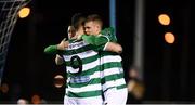 24 February 2020; Jack Byrne, left, Aaron Greene, 9, and Rhys Marshall, right, of Shamrock Rovers celebrate their first goal during the SSE Airtricity League Premier Division match between Waterford United and Shamrock Rovers at the RSC in Waterford. Photo by Stephen McCarthy/Sportsfile