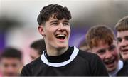 26 February 2020; Stephen Menton of Newbridge College celebrates after the Bank of Ireland Leinster Schools Junior Cup Second Round match between St Michael’s College and Newbridge College at Energia Park in Dublin. Photo by Piaras Ó Mídheach/Sportsfile