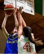 27 February 2020; Allyce Maylnn of Loreto Abbey Dalkey in action against Shauna Dooley of Scoil Chriost Rí, Portloise during the Basketball Ireland All-Ireland Schools U19A Girls League Final between Scoil Chríost Rí, Portlaoise and Loreto Dalkey at National Basketball Arena in Dublin. Photo by Eóin Noonan/Sportsfile