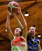 27 February 2020; Sarah Fleming of Scoil Chriost Rí, Portloise in action against Lara McNichols of Loreto Abbey Dalkey during the Basketball Ireland All-Ireland Schools U19A Girls League Final between Scoil Chríost Rí, Portlaoise and Loreto Dalkey at National Basketball Arena in Dublin. Photo by Eóin Noonan/Sportsfile