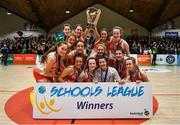 27 February 2020; Joint captains Sarah Fleming and Amy Byrne of Scoil Chriost Rí, Portloise lifting the cup among team-mates following the Basketball Ireland All-Ireland Schools U19A Girls League Final between Scoil Chríost Rí, Portlaoise and Loreto Dalkey at National Basketball Arena in Dublin. Photo by Eóin Noonan/Sportsfile