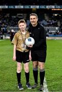 22 February 2020; Young referee Joe Hennelly with referee Maurice Deegan ahead of the Allianz Football League Division 1 Round 4 match between Dublin and Donegal at Croke Park in Dublin. Photo by Sam Barnes/Sportsfile