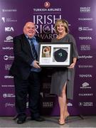 28 February 2020; Susan O’Neill who was presented with the Cricket Writers of Ireland Hall of Fame award by Ger Siggins from the Cricket Writers of Ireland at the Turkish Airlines Irish Cricket Awards 2020 at The Marker Hotel in Dublin. Photo by Matt Browne/Sportsfile