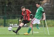 29 February 2020; Neil Hoey of Bohemians in action against Dave Saunders of Cork City during The Megazyme Irish Amputee Football Association National League Round 3 match between Cork City and Bohemians at Shamrock Rovers Academy in Roadstone Sports Complex, Dublin. Photo by Matt Browne/Sportsfile