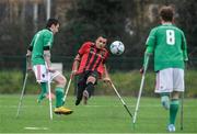 29 February 2020; Stefan Balog of Bohemians in action against Patrick Hickey, left, and Ruairi Murphy of Cork City during The Megazyme Irish Amputee Football Association National League Round 3 match between Cork City and Bohemians at Shamrock Rovers Academy in Roadstone Sports Complex, Dublin. Photo by Matt Browne/Sportsfile