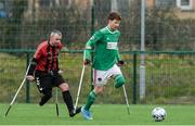 29 February 2020; Ruairi Murphy of Cork City in action against Garry Hoew of Bohemians during The Megazyme Irish Amputee Football Association National League Round 3 match between Cork City and Bohemians at Shamrock Rovers Academy in Roadstone Sports Complex, Dublin. Photo by Matt Browne/Sportsfile