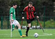 29 February 2020; Beil Hoey of Bohemians in action against Patrick Hickey of Cork City during the The Megazyme Irish Amputee Football Association National League Round 3 match between Cork City and Bohemians at Shamrock Rovers Academy in Roadstone Sports Complex, Dublin. Photo by Matt Browne/Sportsfile