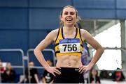 1 March 2020; Louise Shanahan of Leevale AC, Cork, after winning the Senior Women's 1500m event during Day Two of the Irish Life Health National Senior Indoor Athletics Championships at the National Indoor Arena in Abbotstown in Dublin. Photo by Sam Barnes/Sportsfile